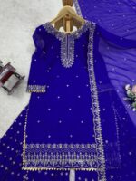 Blue Color Faux Georgette Fabric Thread With Sequence Work Sharara Set