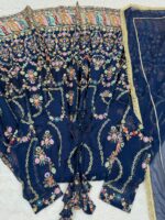 Blue Color Faux Georgette Fabric Thread With Sequence Work Suit