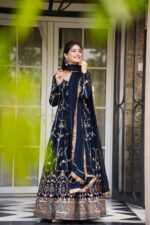 Blue Color Faux Georgette Fabric Thread With Sequence Work Suit