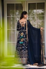Blue Color Faux Georgette Fabric Thread With Sequence Work Suit