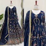 Blue Color Faux Georgette Fabric Thread With Sequence Work Suit