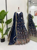 Blue Color Faux Georgette Fabric Thread With Sequence Work Suit