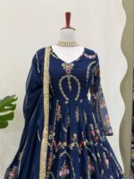 Blue Color Faux Georgette Fabric Thread With Sequence Work Suit
