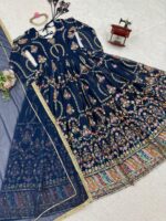 Blue Color Faux Georgette Fabric Thread With Sequence Work Suit