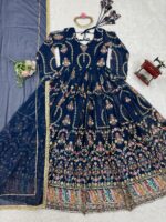 Blue Color Faux Georgette Fabric Thread With Sequence Work Suit