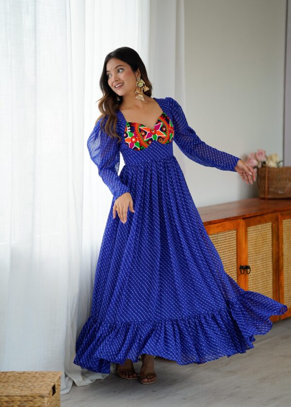 Blue Color Georgette Fabric Digital Print Navratri Gown