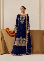 Blue Faux Georgette Fabric Palazzo Set With Pearl Work