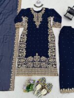 Blue Faux Georgette Fabric Palazzo Set With Pearl Work