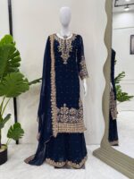 Blue Faux Georgette Fabric Palazzo Set With Pearl Work