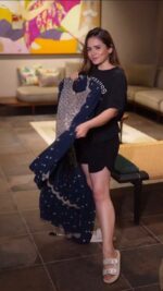 Dark Blue Color Faux Georgette Fabric Thread With Sequence Work Palazzo Set