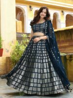 Dark Blue Color Georgette Fabric Sequence With Thread Embroidery Work Lehenga