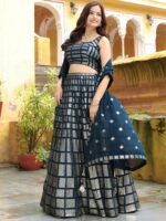 Dark Blue Color Georgette Fabric Sequence With Thread Embroidery Work Lehenga