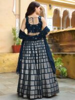 Dark Blue Color Georgette Fabric Sequence With Thread Embroidery Work Lehenga