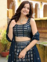 Dark Blue Color Georgette Fabric Sequence With Thread Embroidery Work Lehenga