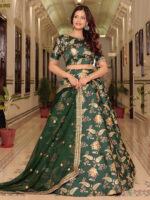 Dark Green Color Art Silk Fabric Sequence Embroidery Work Lehenga