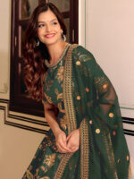 Dark Green Color Art Silk Fabric Sequence Embroidery Work Lehenga