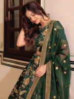 Dark Green Color Art Silk Fabric Sequence Embroidery Work Lehenga