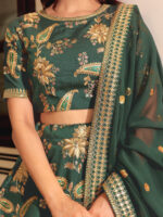 Dark Green Color Art Silk Fabric Sequence Embroidery Work Lehenga