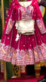 Dark Pink Color Faux Georgette Fabric Thread With Sequence Work Lehenga