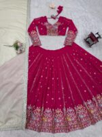 Dark Pink Color Faux Georgette Fabric Thread With Sequence Work Lehenga