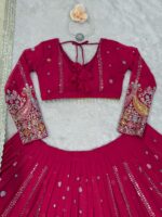 Dark Pink Color Faux Georgette Fabric Thread With Sequence Work Lehenga