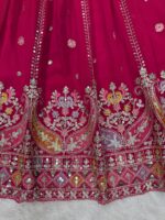Dark Pink Color Faux Georgette Fabric Thread With Sequence Work Lehenga