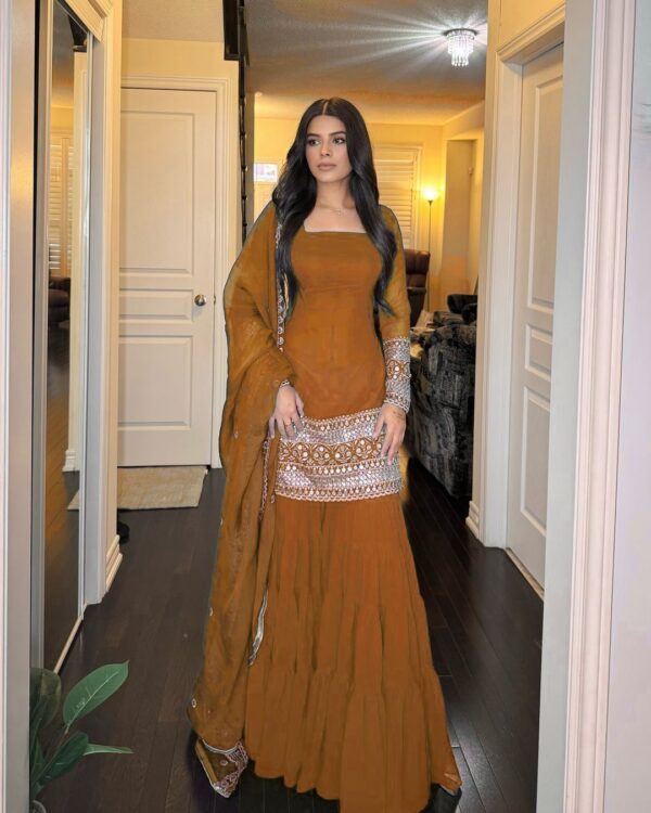 Brown Color Faux Georgette Fabric Sharara Set