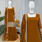 Brown Color Faux Georgette Fabric Sharara Set