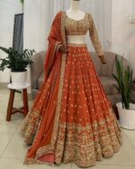 Fanta Color Faux Georgette Fabric Thread And Sequence Work Lehenga