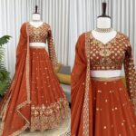 Fanta Color Faux Georgette Fabric Thread And Sequence Work Lehenga