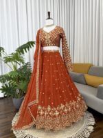 Fanta Color Faux Georgette Fabric Thread And Sequence Work Lehenga