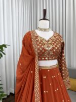 Fanta Color Faux Georgette Fabric Thread And Sequence Work Lehenga