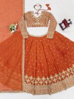 Fanta Color Faux Georgette Fabric Thread And Sequence Work Lehenga