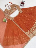 Fanta Color Faux Georgette Fabric Thread And Sequence Work Lehenga