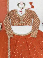 Fanta Color Faux Georgette Fabric Thread And Sequence Work Lehenga