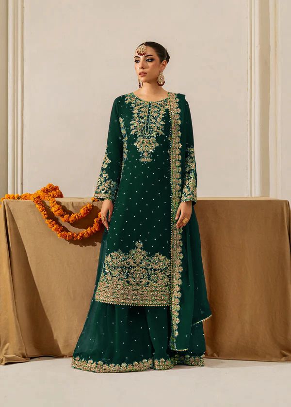 Green Faux Georgette Fabric Palazzo Set With Pearl Work