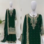 Green Faux Georgette Fabric Palazzo Set With Pearl Work