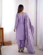 Lavender Color Chinon Silk Fabric Thread With Sequence Work Suit