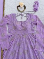 Lavender Color Faux Georgette Fabric Foil Work Gown