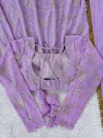 Lavender Color Faux Georgette Fabric Foil Work Gown