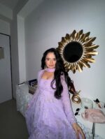 Lavender Color Faux Georgette Fabric Foil Work Gown