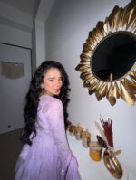 Lavender Color Faux Georgette Fabric Foil Work Gown