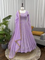 Lavender Color Faux Georgette Fabric Foil Work Gown