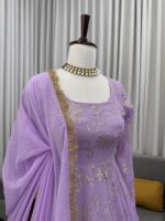 Lavender Color Faux Georgette Fabric Foil Work Gown