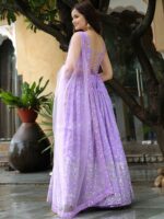 Lavender Color Georgette Fabric Jari With Sequence Embroidery Work Lehenga