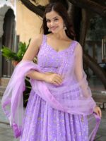 Lavender Color Georgette Fabric Jari With Sequence Embroidery Work Lehenga