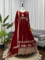 Maroon Color Faux Georgette Fabric Thread With Sequence Work Anarkali Suit