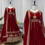 Maroon Color Faux Georgette Fabric Thread With Sequence Work Anarkali Suit