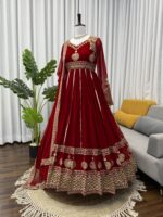 Maroon Color Faux Georgette Fabric Thread With Sequence Work Anarkali Suit