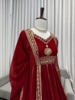 Maroon Color Faux Georgette Fabric Thread With Sequence Work Anarkali Suit